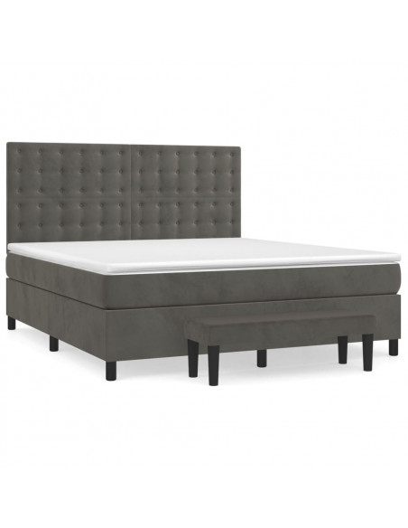 Giroletto a Molle con Materasso Grigio Scuro 180x200 cm Velluto