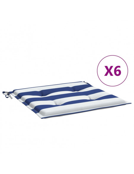 Cuscini per Sedia 6 pz Strisce Bianche e Blu 40x40x3 cm Tessuto