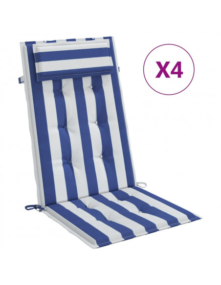 Cuscini Sedia Schienale Alto 4 pz Bianco e Blu Tessuto Oxford