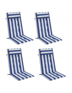 Cuscini Sedia Schienale Alto 4 pz Bianco e Blu Tessuto Oxford 2