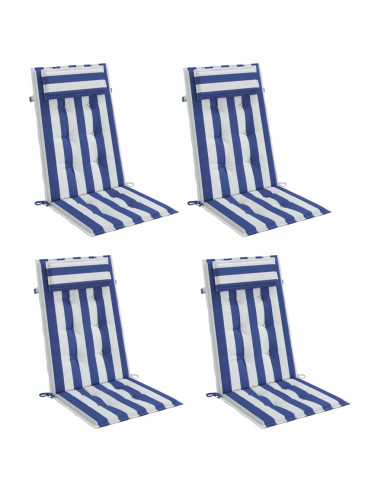 Cuscini Sedia Schienale Alto 4 pz Bianco e Blu Tessuto Oxford