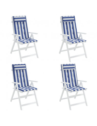 Cuscini Sedia Schienale Alto 4 pz Bianco e Blu Tessuto Oxford