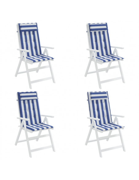 Cuscini Sedia Schienale Alto 4 pz Bianco e Blu Tessuto Oxford
