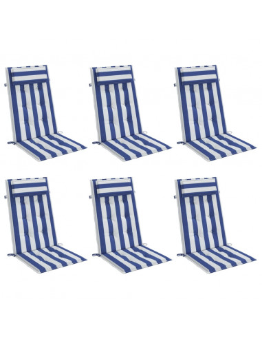 Cuscini Sedia Schienale Alto 6 pz Bianco e Blu Tessuto Oxford