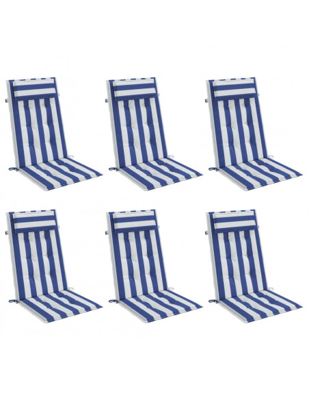 Cuscini Sedia Schienale Alto 6 pz Bianco e Blu Tessuto Oxford