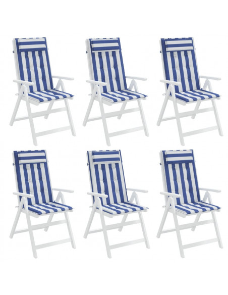 Cuscini Sedia Schienale Alto 6 pz Bianco e Blu Tessuto Oxford