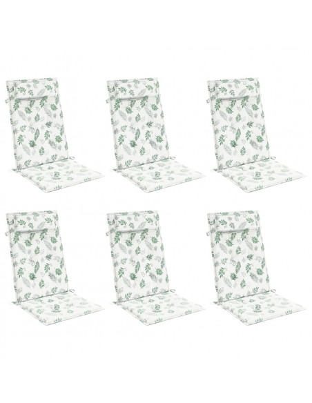 Cuscini Sedia Schienale Alto 6 pz Motivo Foglie Tessuto Oxford