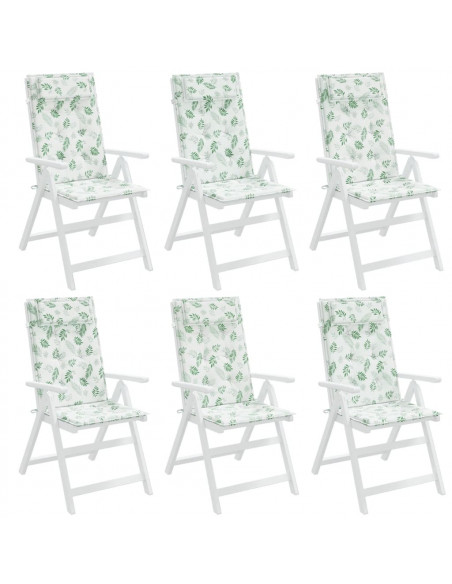 Cuscini Sedia Schienale Alto 6 pz Motivo Foglie Tessuto Oxford