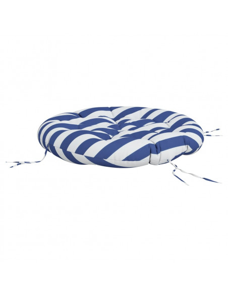 Cuscino Rotondo Righe Blu Bianche Ø 100x11 cm in Tessuto Oxford