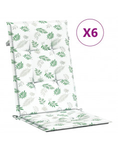 Cuscini per Sedia Schienale Alto 6 pz Motivo Foglie in Tessuto 2