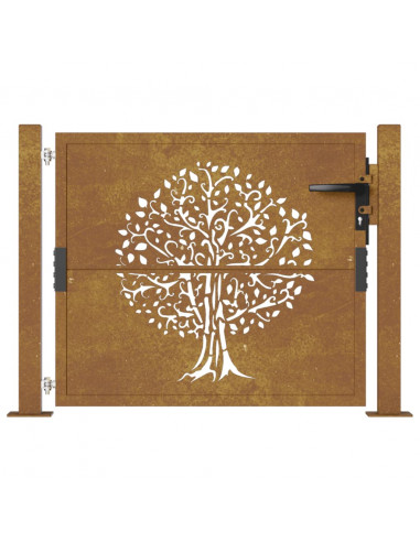 Cancello da Giardino 105x80 cm in Acciaio Corten Design Albero