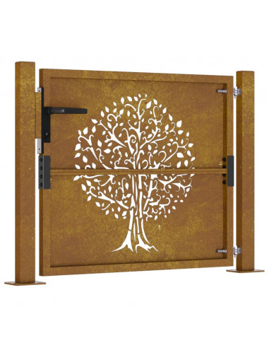 Cancello da Giardino 105x80 cm in Acciaio Corten Design Albero