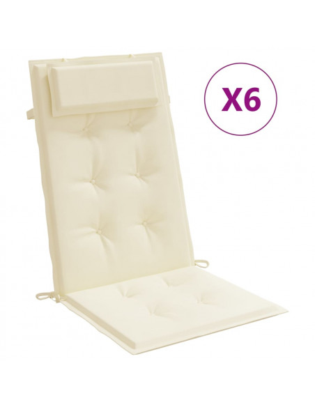 Cuscini per Sedia con Schienale Alto 6 pz Crema Tessuto Oxford