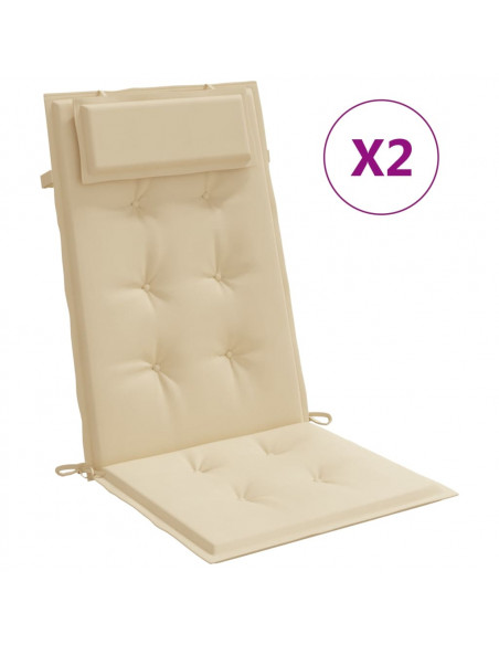 Cuscini per Sedia con Schienale Alto 2 pz Beige Tessuto Oxford