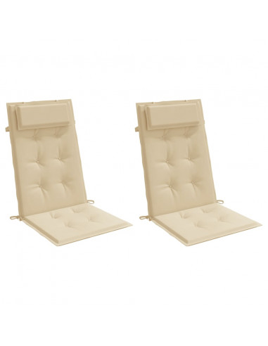 Cuscini per Sedia con Schienale Alto 2 pz Beige Tessuto Oxford