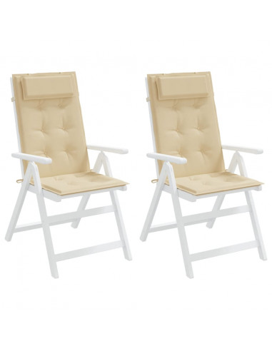 Cuscini per Sedia con Schienale Alto 2 pz Beige Tessuto Oxford