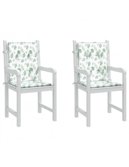 Cuscini per Sedia Schienale Basso 2 pz Motivo Foglie in Tessuto