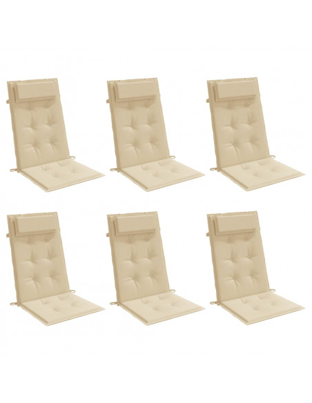 Cuscini per Sedia con Schienale Alto 6 pz Beige Tessuto Oxford