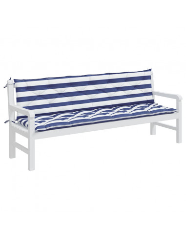 Cuscini Panca Giardino 2pz Righe Bianche Blu 200x50x7cm Tessuto