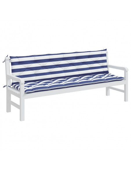 Cuscini Panca Giardino 2pz Righe Bianche Blu 200x50x7cm Tessuto