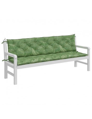 Cuscini Panca Giardino 2 pz Motivo a Foglie 200x50x7 cm Tessuto