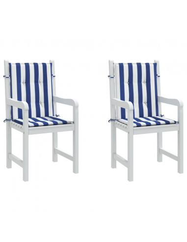 Cuscini Sedia Schienale Basso 2pz Strisce Bianche e Blu Tessuto
