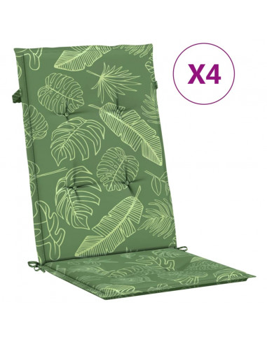 Cuscini per Sedia Schienale Alto 4 pz Motivo Foglie in Tessuto
