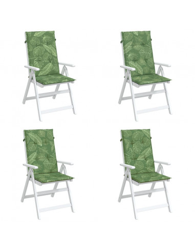 Cuscini per Sedia Schienale Alto 4 pz Motivo Foglie in Tessuto