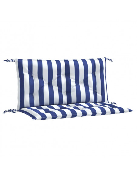 Cuscini Panca Giardino 2pz Righe Bianche Blu 100x50x7cm Tessuto