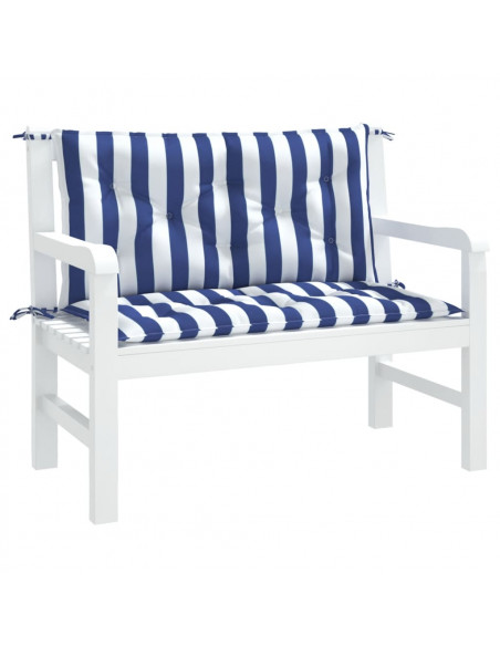 Cuscini Panca Giardino 2pz Righe Bianche Blu 100x50x7cm Tessuto
