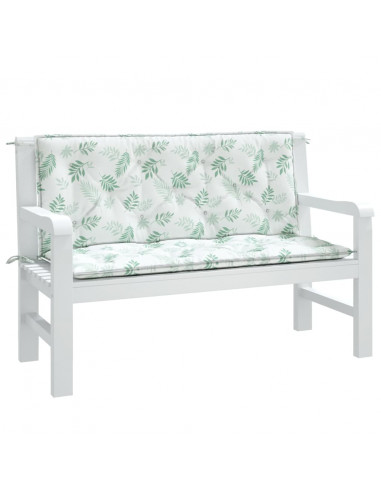 Cuscini Panca Giardino 2 pz Motivo a Foglie 120x50x7 cm Tessuto
