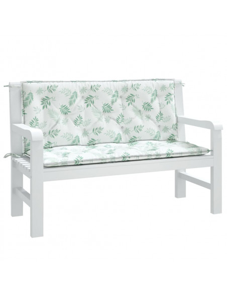 Cuscini Panca Giardino 2 pz Motivo a Foglie 120x50x7 cm Tessuto
