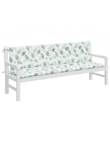 Cuscini Panca Giardino 2 pz Motivo a Foglie 200x50x7 cm Tessuto