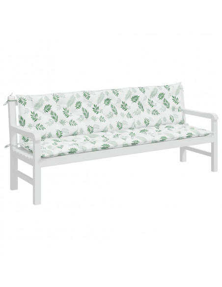 Cuscini Panca Giardino 2 pz Motivo a Foglie 200x50x7 cm Tessuto