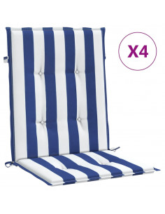 Cuscini Sedia Schienale Basso 4pz Strisce Bianche e Blu Tessuto 2