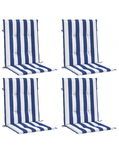 Cuscini Sedia Schienale Basso 4pz Strisce Bianche e Blu Tessuto