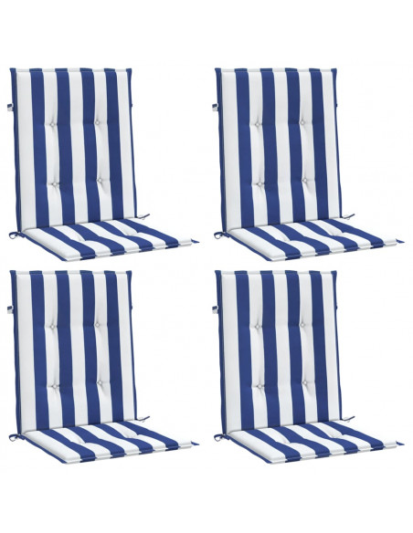 Cuscini Sedia Schienale Basso 4pz Strisce Bianche e Blu Tessuto