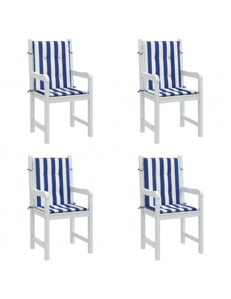 Cuscini Sedia Schienale Basso 4pz Strisce Bianche e Blu Tessuto