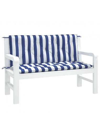 Cuscini Panca Giardino 2pz Righe Bianche Blu 120x50x7cm Tessuto