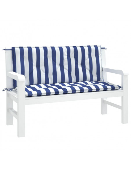 Cuscini Panca Giardino 2pz Righe Bianche Blu 120x50x7cm Tessuto