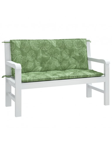 Cuscini Panca Giardino 2 pz Motivo a Foglie 120x50x7 cm Tessuto