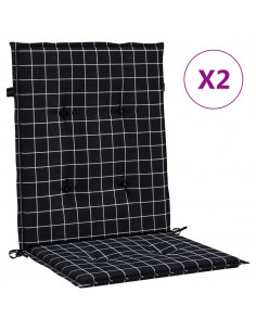 Cuscini Sedia Schienale Basso 2 pz Motivo a Quadri Nero Tessuto 2