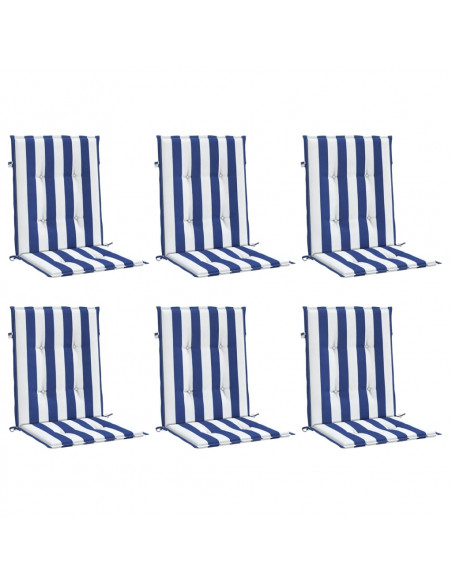 Cuscini Sedia Schienale Basso 6pz Strisce Bianche e Blu Tessuto