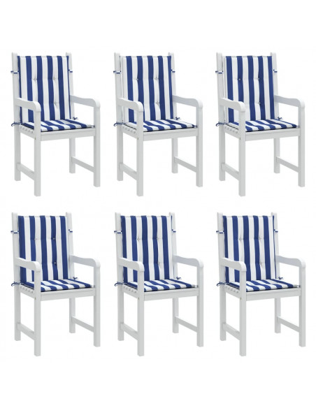 Cuscini Sedia Schienale Basso 6pz Strisce Bianche e Blu Tessuto
