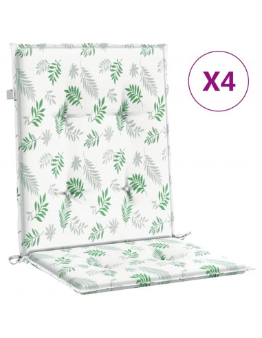 Cuscini per Sedia Schienale Basso 4 pz Motivo Foglie in Tessuto