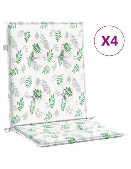 Cuscini per Sedia Schienale Basso 4 pz Motivo Foglie in Tessuto