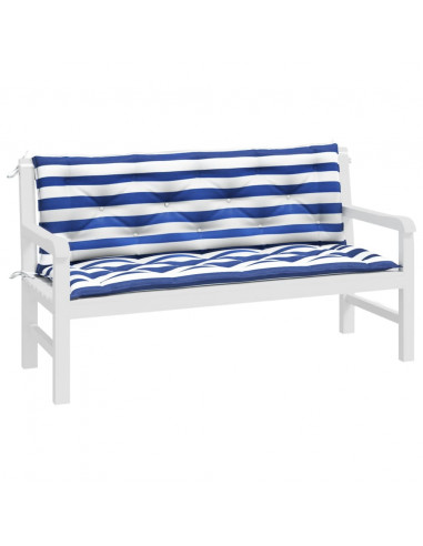 Cuscini Panca Giardino 2pz Righe Bianche Blu 150x50x7cm Tessuto