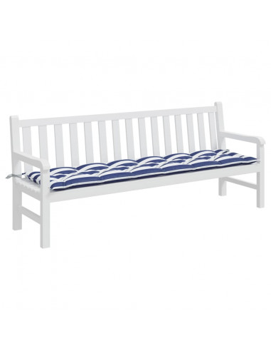 Cuscino Panca Giardino Righe Bianche e Blu 200x50x7 cm Tessuto