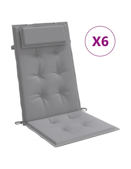 Cuscini per Sedia Schienale Alto 6 pz Grigio Tessuto Oxford
