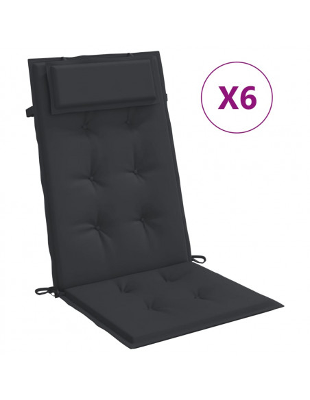 Cuscini per Sedia con Schienale Alto 6pz Nero in Tessuto Oxford